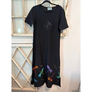 Coconut Bay black dress with hand painted dragonflies small or medium